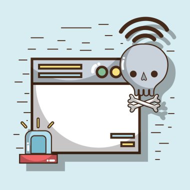 teknoloji pencere ve kafatası kemikleri wifi bağlantı vetor çizim ile