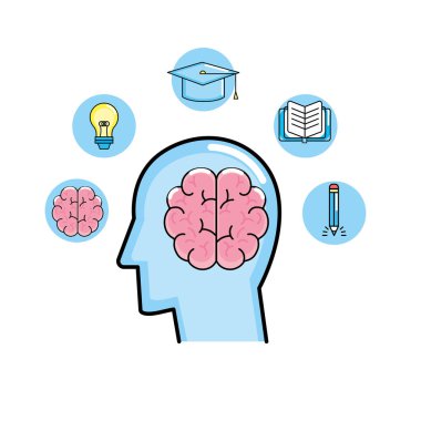 adam siluet ruh sağlığı ve yaratıcı süreç vektör çizim