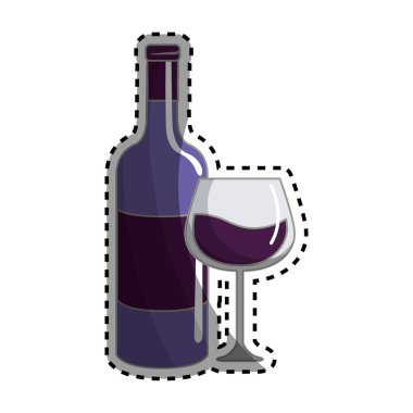 Cam ve şişe şarap lezzetli kutsal kişilerin resmi, vektör çizim