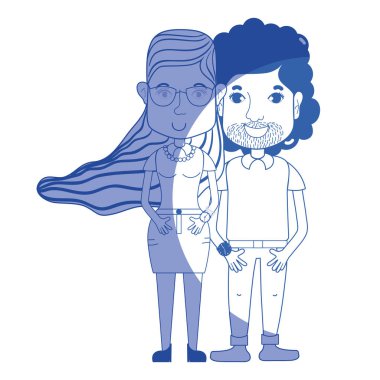 saç modeli ve rahat kıyafetler, vektör çizim ile siluet güzel çift