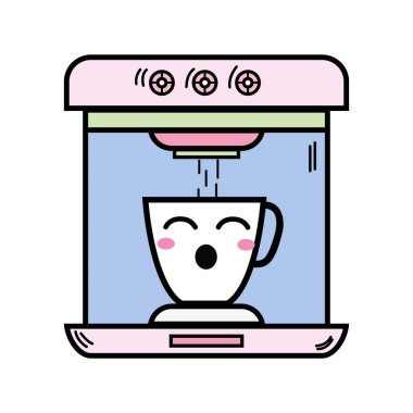 Kawaii şirin komik kahve makinesi teknoloji vektör çizim