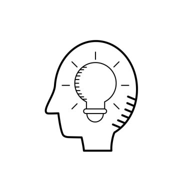 satır siluet yan adam ampul fikir vektör çizim ile
