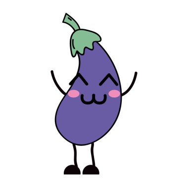 Kawaii şirin mutlu patlıcan sebze, vektör çizim