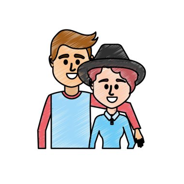 Çift birlikte rahat kıyafetler vektör çizim tasarım