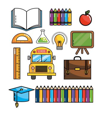 okul bilgi vektör çizim yedeklemek için küme eğitim malzemeleri