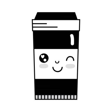 kontur kawaii şirin komik kahve plastik kap vektör çizim