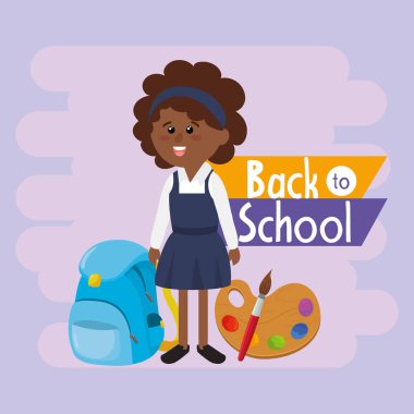 sırt çantası ve fırça palet vektör çizim ile öğrenci kızla