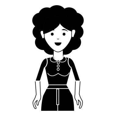 kontur güzel kadın saç modeli ve rahat kıyafet, vektör çizim ile