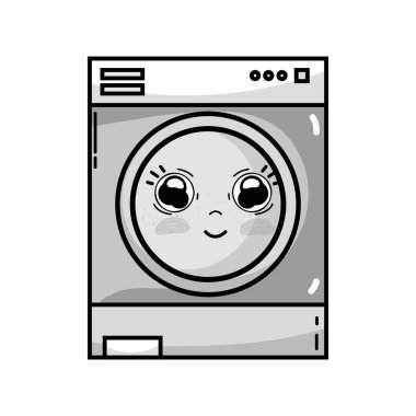 gri tonlamalı kawaii şirin mutlu çamaşır makinesi vektör çizim