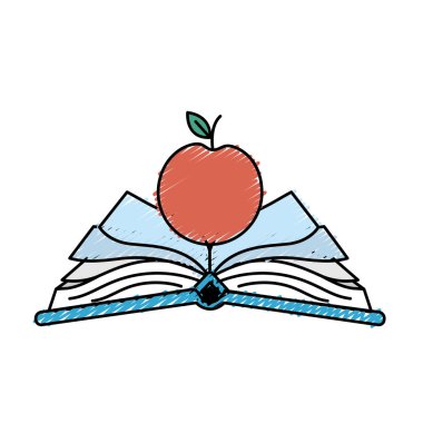 kağıtları ve elma meyve vektör çizim ile not defterini açın