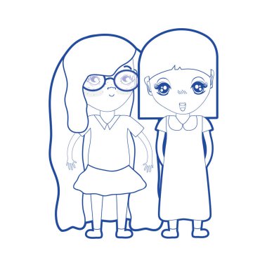 siluet şirin güzel kızlarla saç modeli ve rahat kıyafet, vektör çizim