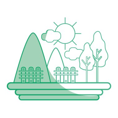 siluet dağlar kılavuz ahşap ve ağaçlar vektör çizim ile