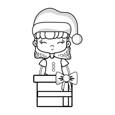 kıyafetleri ile satırı kız ve Noel hediye vektör çizim