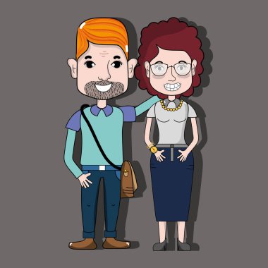 saç modeli ve rahat kıyafetler, vektör çizim ile güzel çift