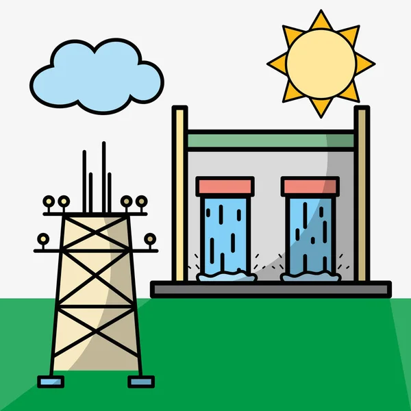 Serbatoi Energia Idraulica Energia Torre Vettoriale Illustrazione — Vettoriale Stock