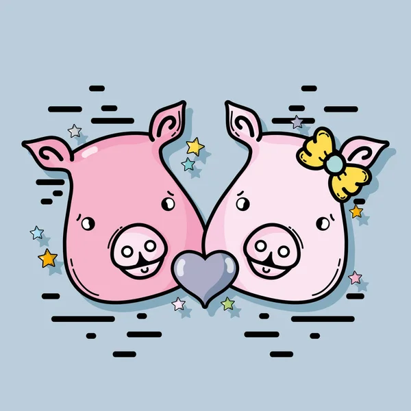 Cute Pig Couple Animal Design Vector Illustration — Stock Vector