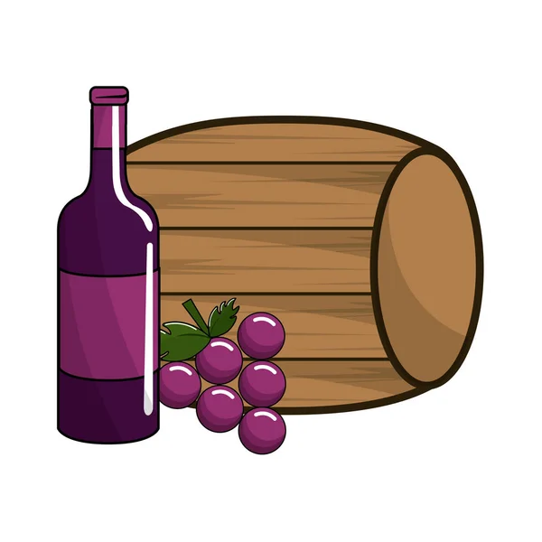 Бочка Пляшкове Вино Виноградними Фруктами Векторні Ілюстрації — стоковий вектор