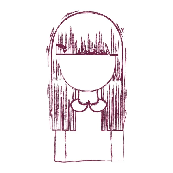 Silueta Mujer Anime Con Peinado Tela Vector Ilustración — Vector de stock