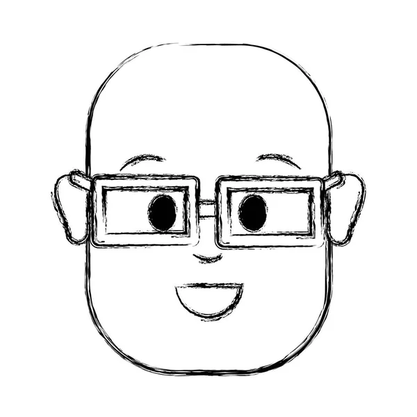 Contour Homme Heureux Avec Tête Chauve Lunettes Illustration Vectorielle — Image vectorielle