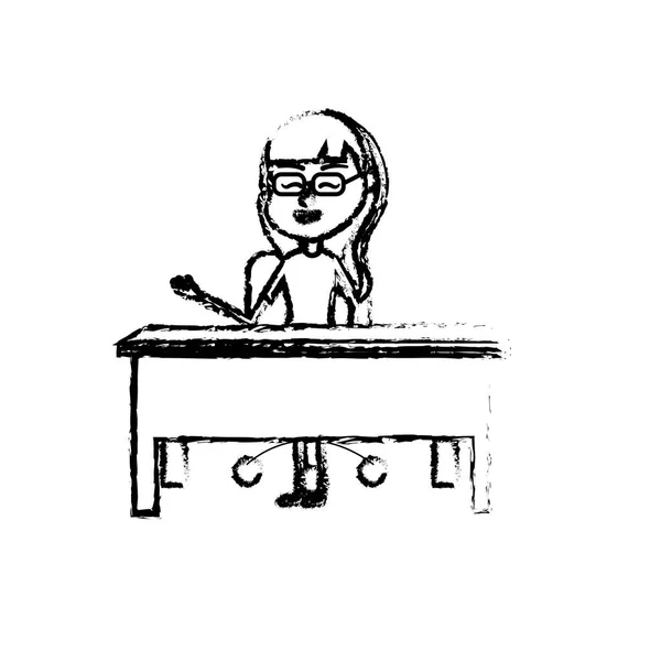 Фигура Женщины Учителя Сидящей Объясняющей Студентам Векторную Иллюстрацию — стоковый вектор