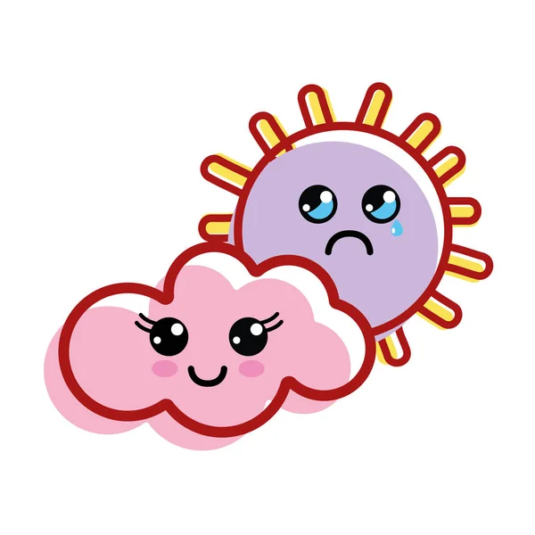 Kawaii Sonne Und Wolke Mit Wangen Und Augen Vektor Illustration — Stockvektor