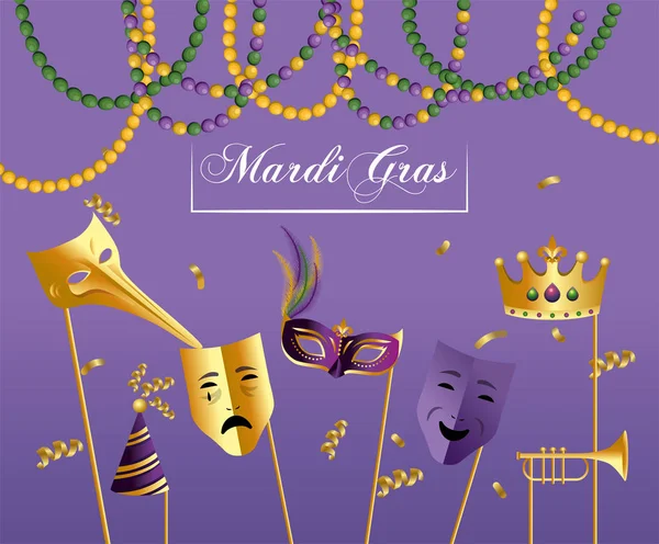 Masks Crown Trompert Merdi Gras Celebration Vector Illustration — Stock Vector