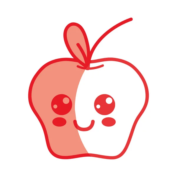 Silhouet Kawaii Schattig Blij Apple Fruit Vectorillustratie — Stockvector