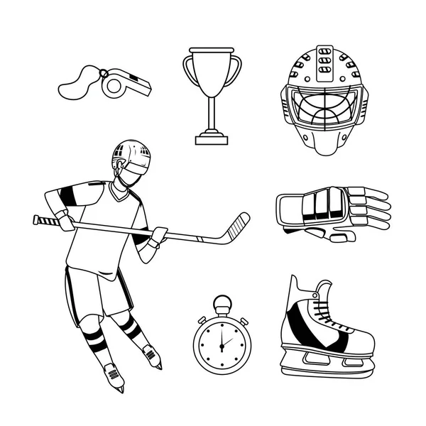 Set Professional Hockey Equipment Player Uniform Vector Illustration — Stock Vector