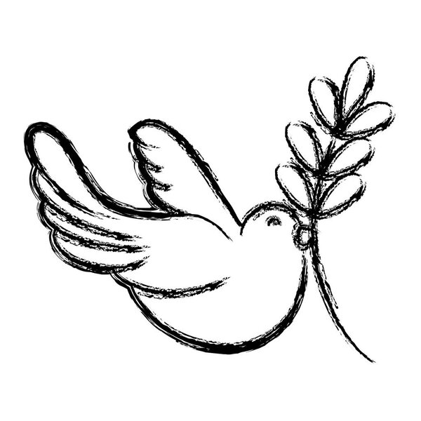 figure cute dove animal with branch to peace symbol vector illustration