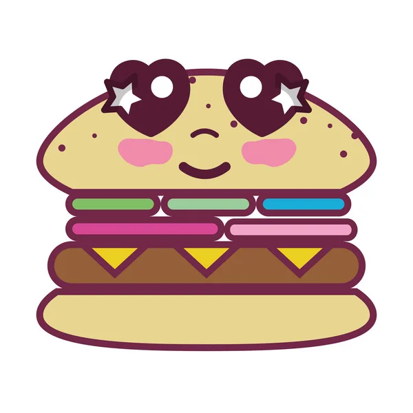 可愛いかわいい優しいハンバーガー食品ベクトル図 — ストックベクタ