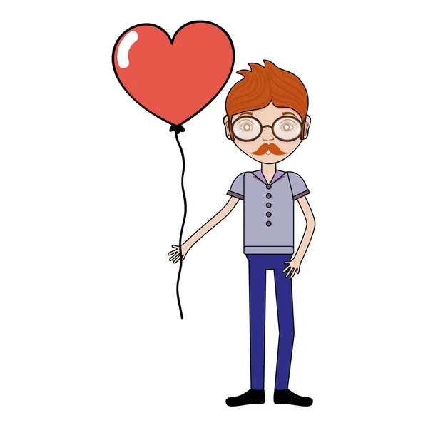 Man Mustache Heart Balloon Hand Vector Illustration — Stock Vector