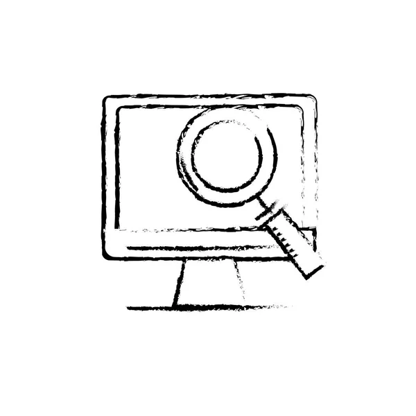 Figura Informações Tecnologia Computador Com Lupa Ilustração Vetor Vidro — Vetor de Stock
