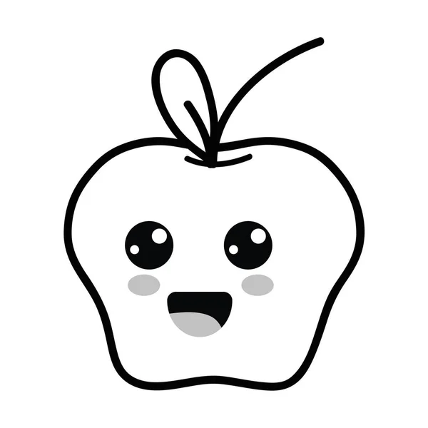 Line Kawaii Cute Happy Apple Fruit Vector Illustration - Stok Vektor