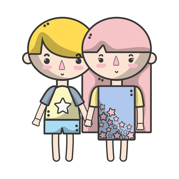 Couple Enfants Avec Coiffure Pyjama Vêtements Vecteur Illustration — Image vectorielle