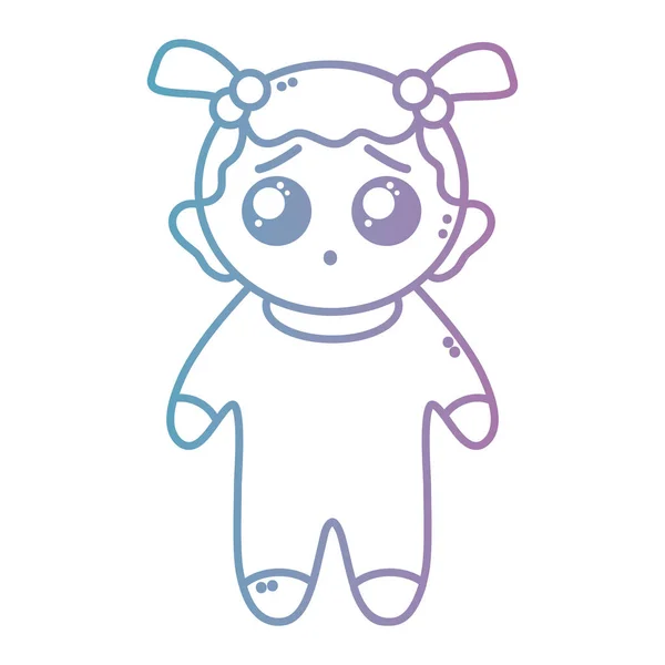 Línea Agradable Bebé Niña Con Pijama Peinado Vector Ilustración — Archivo Imágenes Vectoriales