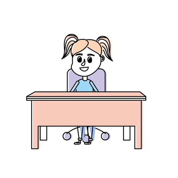 Menina Estudante Sentado Mesa Madeira Vetor Ilustração — Vetor de Stock