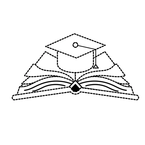 Graduación Tapa Forma Punteada Sobre Ilustración Vectores Libro Abierto — Vector de stock