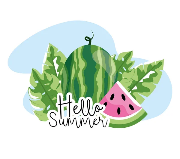 Tropical Watermelon Nature Leaves Summer Vector Illustration — Stock Vector