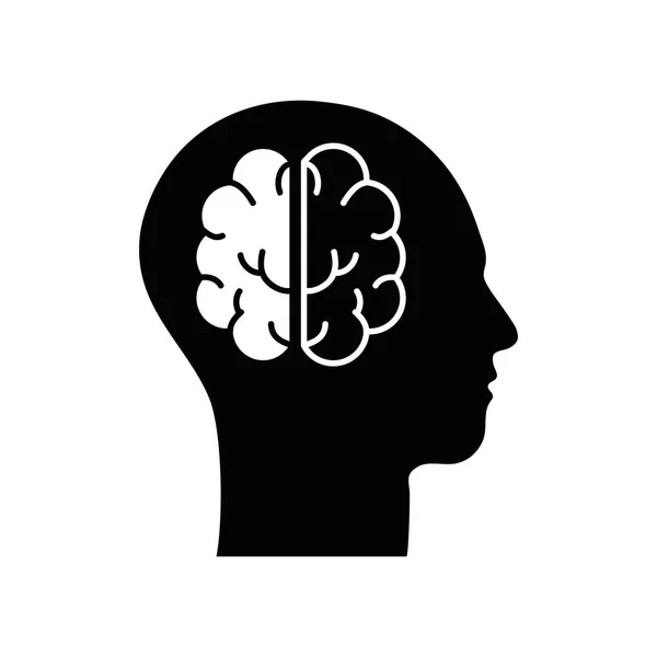 Kontursilhouette Kopf Mit Gehirn Innen Vektorillustration — Stockvektor