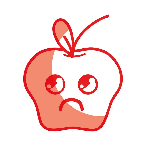 Silhouette Kawaii Cute Sad Apple Fruit Vector Illustration — Stock Vector