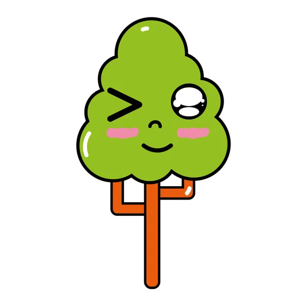 Kawaii Lindo Árbol Divertido Ecología Vector Ilustración — Archivo Imágenes Vectoriales