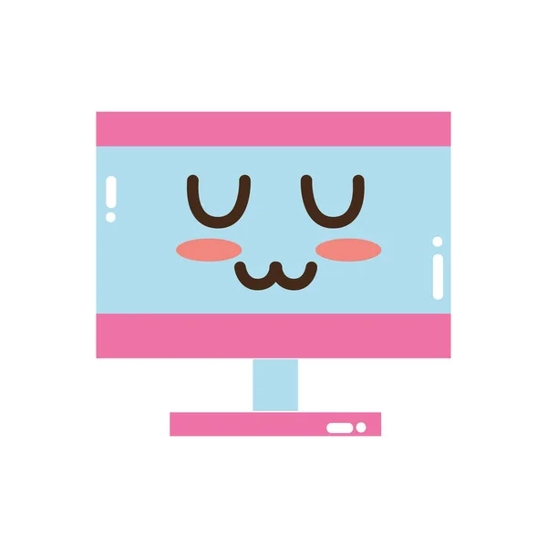 Kawaii Mignon Tendre Ordinateur Technologie Vectoriel Illustration — Image vectorielle