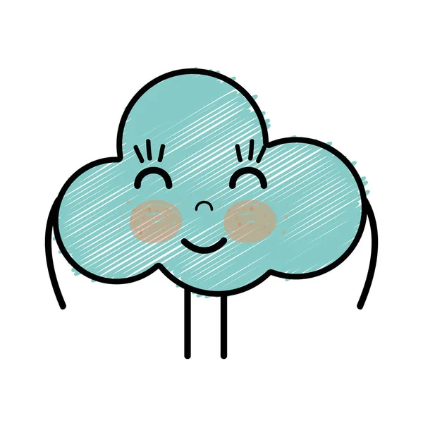 Kawaii Bonito Feliz Nuvem Tempo Vetor Ilustração — Vetor de Stock