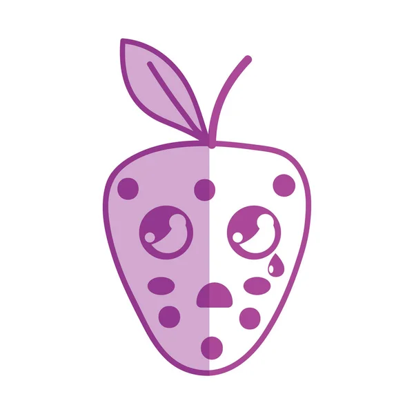 Silhouet Kawaii Schattig Verrast Aardbei Fruit Vectorillustratie — Stockvector