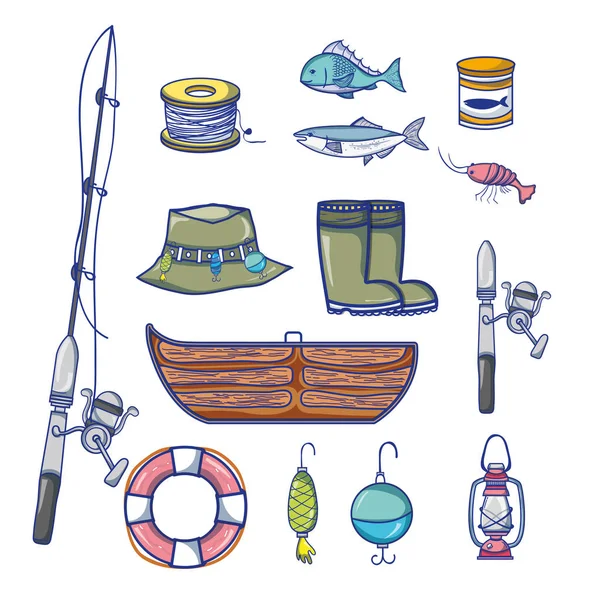 set fishing recreation with special tools vector illustration