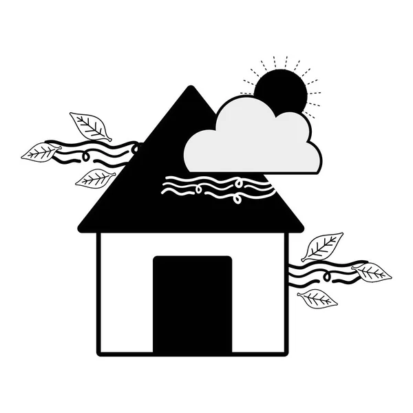 Casa Contur Con Nube Sol Vector Meteorológico Natural Ilustración — Archivo Imágenes Vectoriales