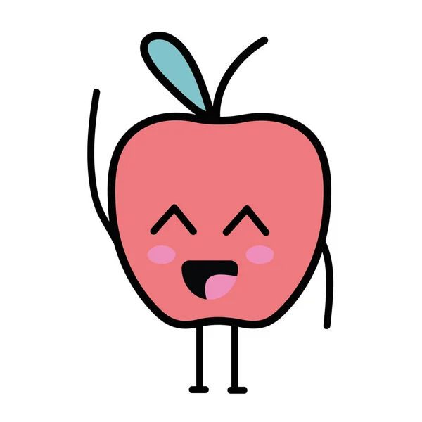 Ilustracja Wektorowa Kawaii Słodkie Happy Apple Owoców — Wektor stockowy