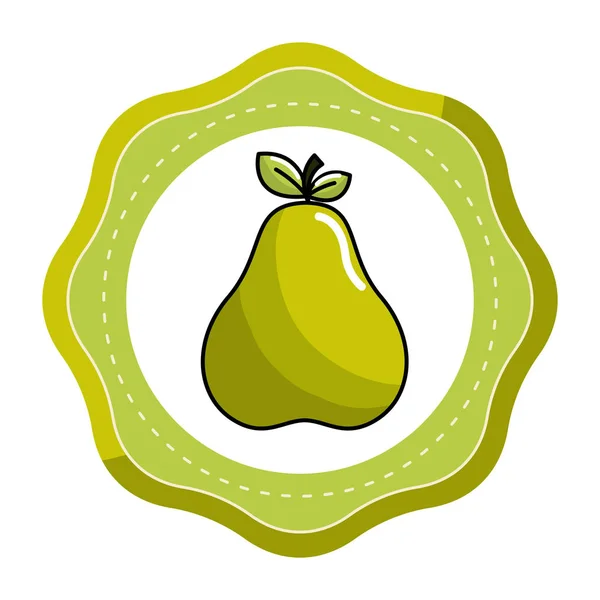 Emblem Sticker Delicious Pear Fruit Icon Vector Illustration Design — Stock Vector