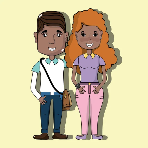 Bonita Pareja Con Peinado Ropa Casual Ilustración Vectorial — Vector de stock