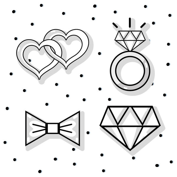 set groom and bried accesories decoration design vector illustration